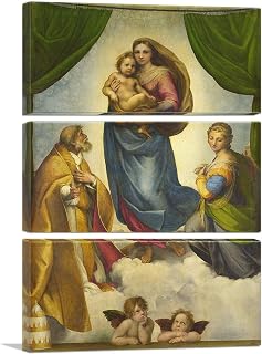 ARTCANVAS Sistine Madonna 1513 Canvas Art Print Stretched Framed Painting Picture Poster Giclee Wall Decor by Raphael - 60" x 40" (1.50" Deep) (3-Piece)