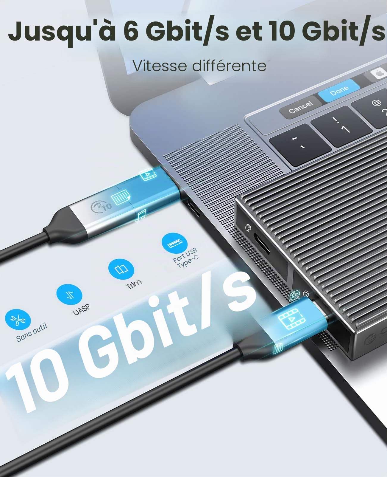 ORICO Boîtier M.2 NVMe NGFF SATA SSD, Dual-Bay Aluminium USB3.2 Gen2 10Gbps Adaptateur pour M-Key, B&M Key, B Key 2230/2242/2260/2280 SSD, sans Outil M.2 Type-C Station d'accueil, Jusqu'à 4To- BM2-2S