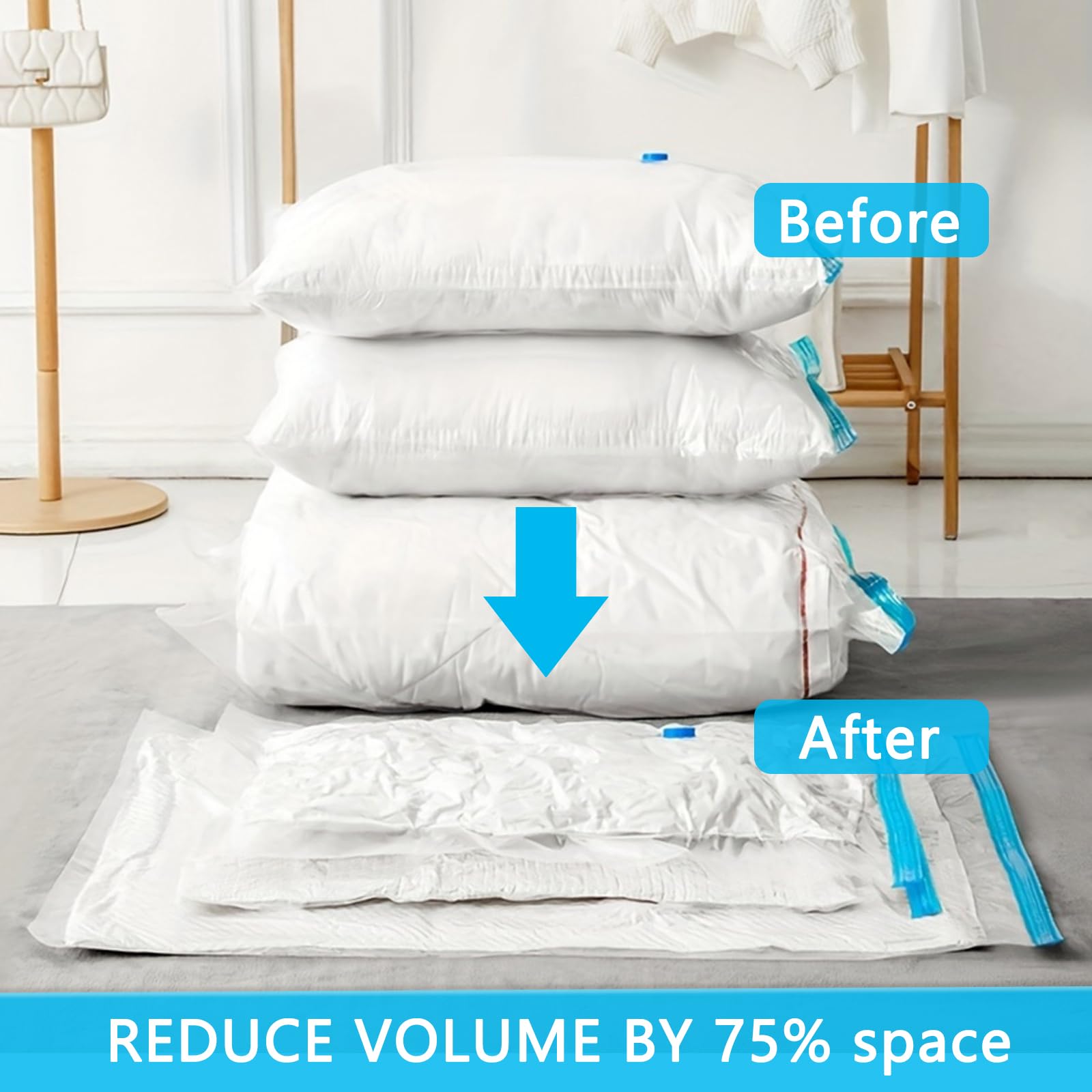 Vacuum Storage Bags, 6 Pack Reusable Strong Space Saver Compression Bags - Image 3