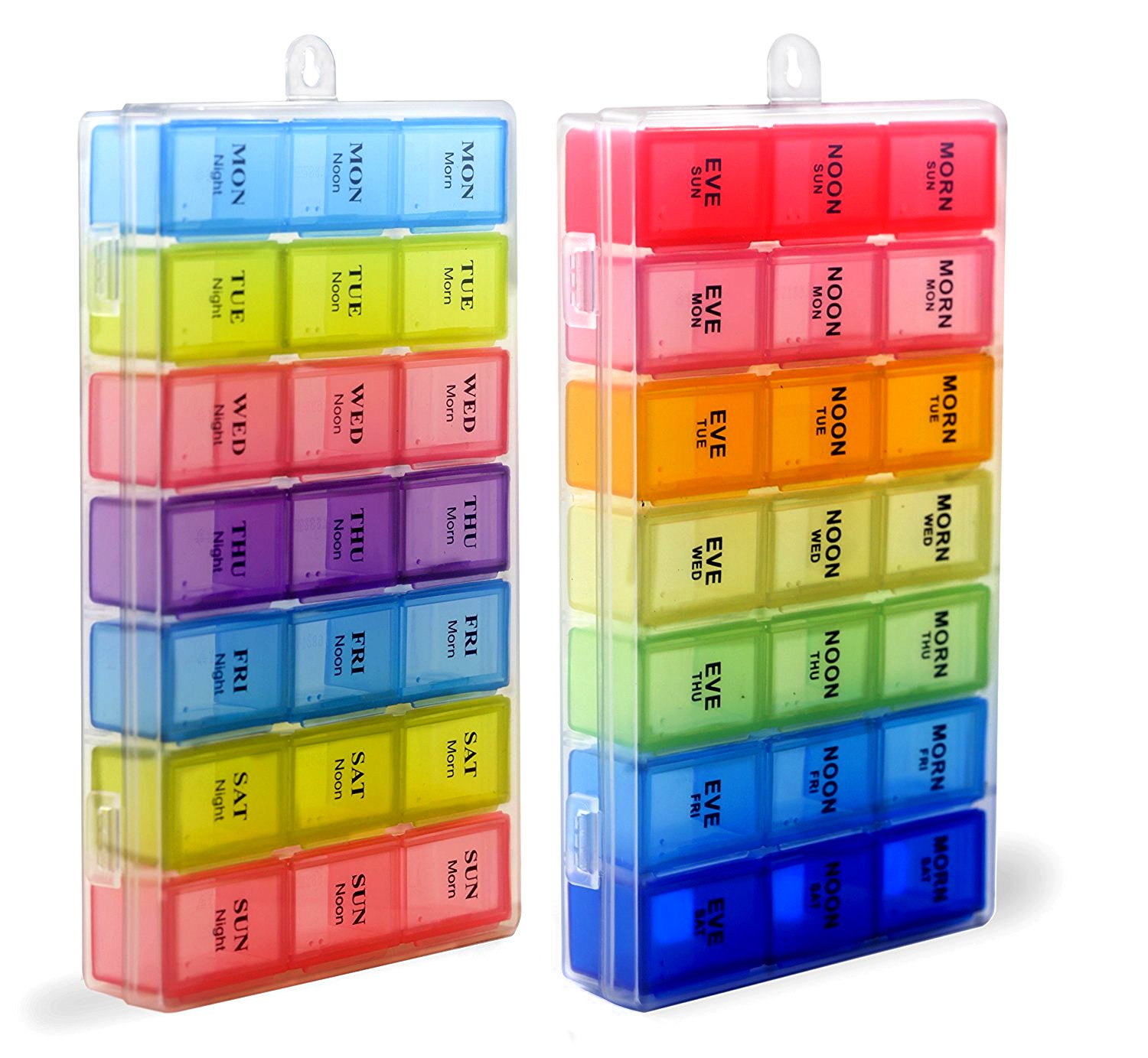 7 Days Pill Holder Organizer Tablet Box Weekly Medication Case Daily AM Morning Noon PM Night Container Compartments Detachable Dispenser (Mix Of 2)