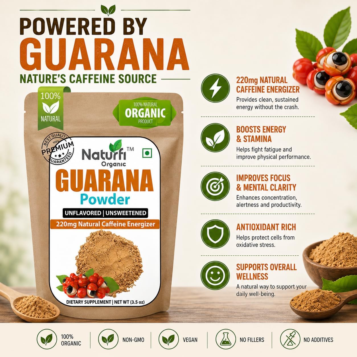 Organic Guarana Powder - 1,000 mg Per Serv | 100 Grams / 3.5 Oz | Brazilian Herbal Extract, Bulk Superfood, Coffee Substitute, Vegan Friendly image 4