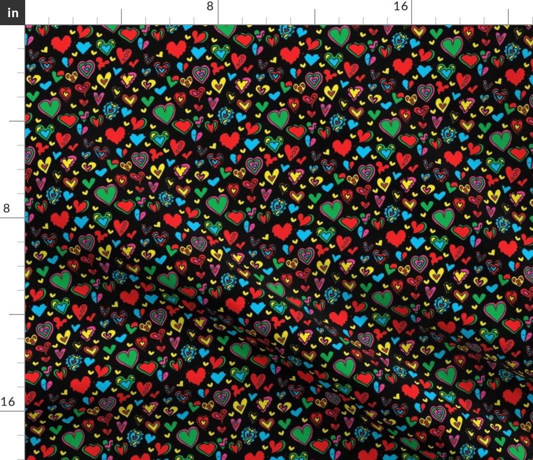Spoonflower Fabric - Hearts Black Love Red Green Kids Whimsical Printed on Petal Signature Cotton Fabric by The Yard - Sewing Quilting Apparel Crafts Decor