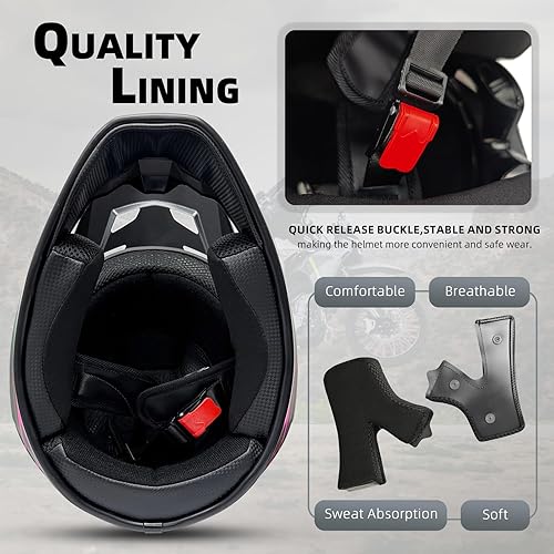 Miniatura 6 de Casco de motocross juvenil, cascos de dirt bike para niños, cascos de motocicleta todoterreno para bicicleta de montaña, BMX MX ATV con (guantes,