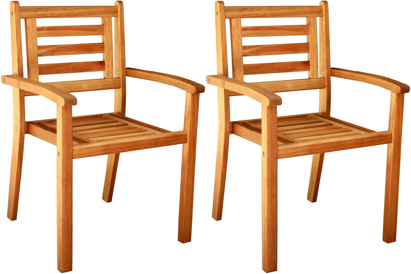 LuuNguyen Stacey Stackable Dining Arm Chair Hardwood Outdoor Furniture Natural Wood Finish, Set of 2