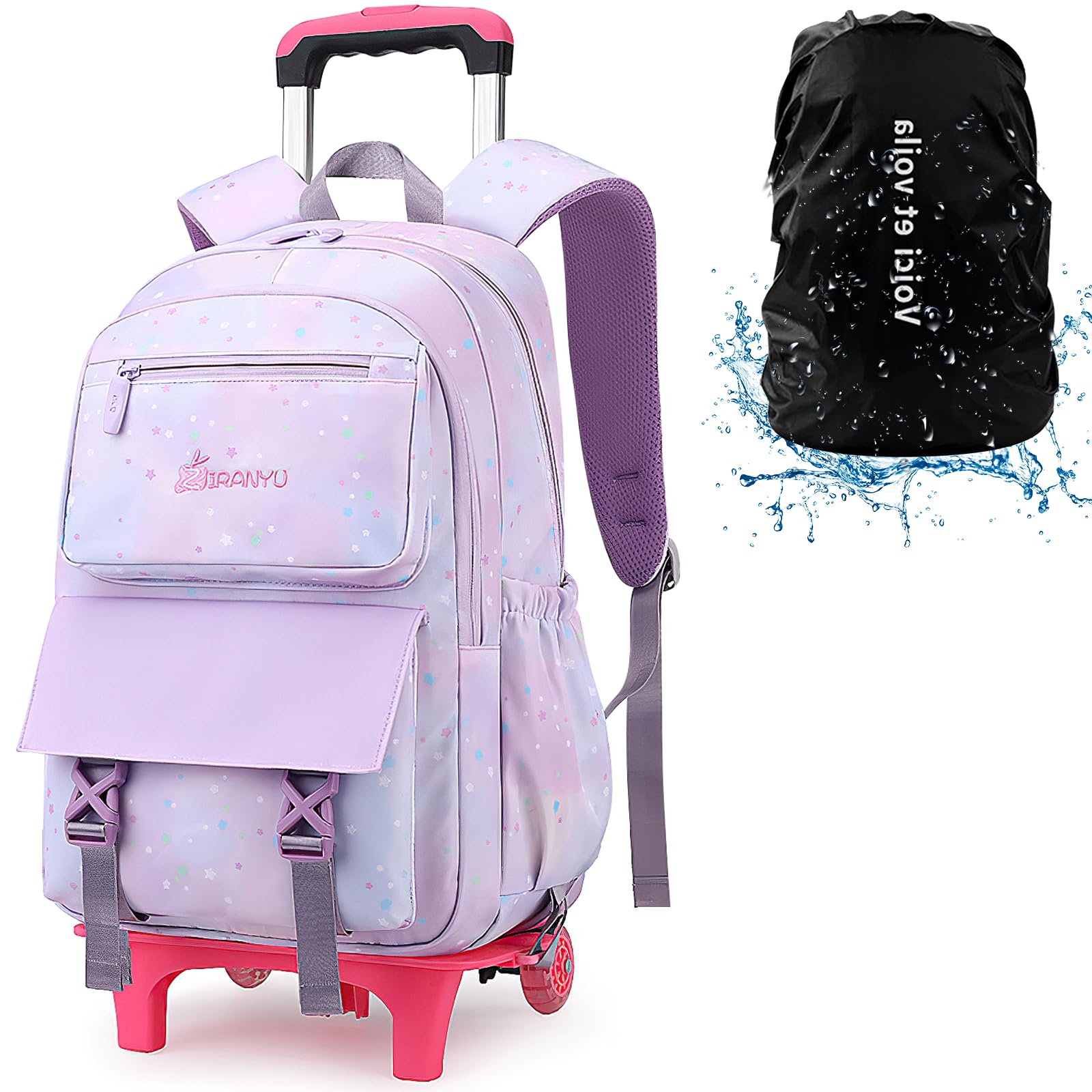 Voici et Voila Mochila con Ruedas Escolar Niña Mochila Trolley Carro Mochila Infantil Ruedas Primaria Bolsas Escolares Morado 30x18x45
