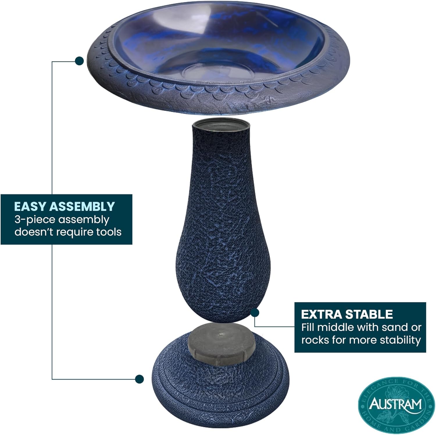 Pedestal Birdbath with Solar Fountain, Resin Stone Composite Outdoor Garden Decor, Standing Bird Bath for Outside Patio Yard, 23-Inch Tall, Garden Fountain, Resin Bird Baths, Hummingbird Bowl