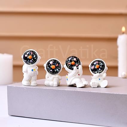 CraftVatika Decorative Astronaut Miniature Statue Figurines Showpiece Item for for Home Decor Items for Living Room,Car Dashboard (Set of 4)