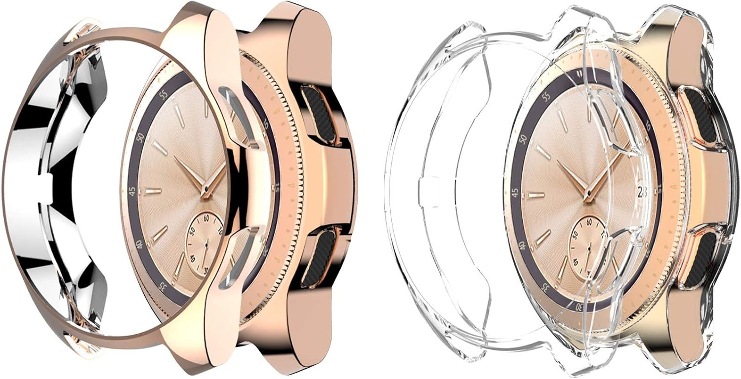 Greaciary Soft TPU Cover Compatible for Samsung Galaxy Watch 42mm Case 2018(for SM-R815 and SM-R810),2Pack Shockproof Case Cover Bumper Protector Rose Gold