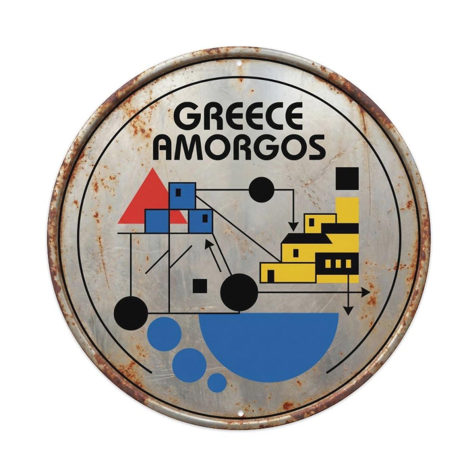 Amorgos Monastery Greek Constructivist City Landmark Metal Tin Sign