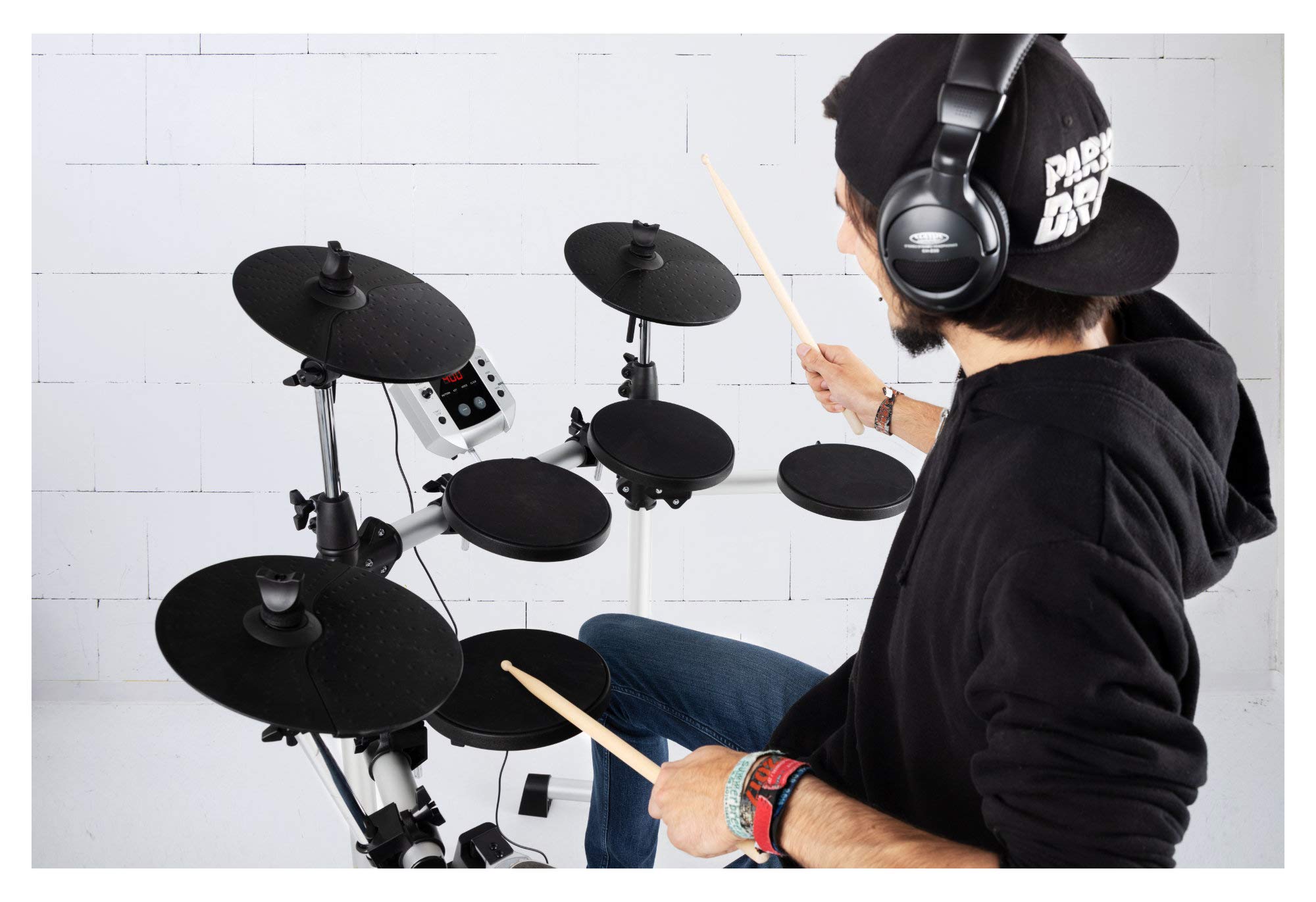 XDrum DD-400 Set De Batería Electrónica, 4 Pads De Batería, MIDI Out | 3 Pads De Platillo, Pedal De Control Hi-Hat Y Pedal De Bombo, Módulo De Sonido Con 108 Voces, 10 Kits Preestablecidos, Aux In