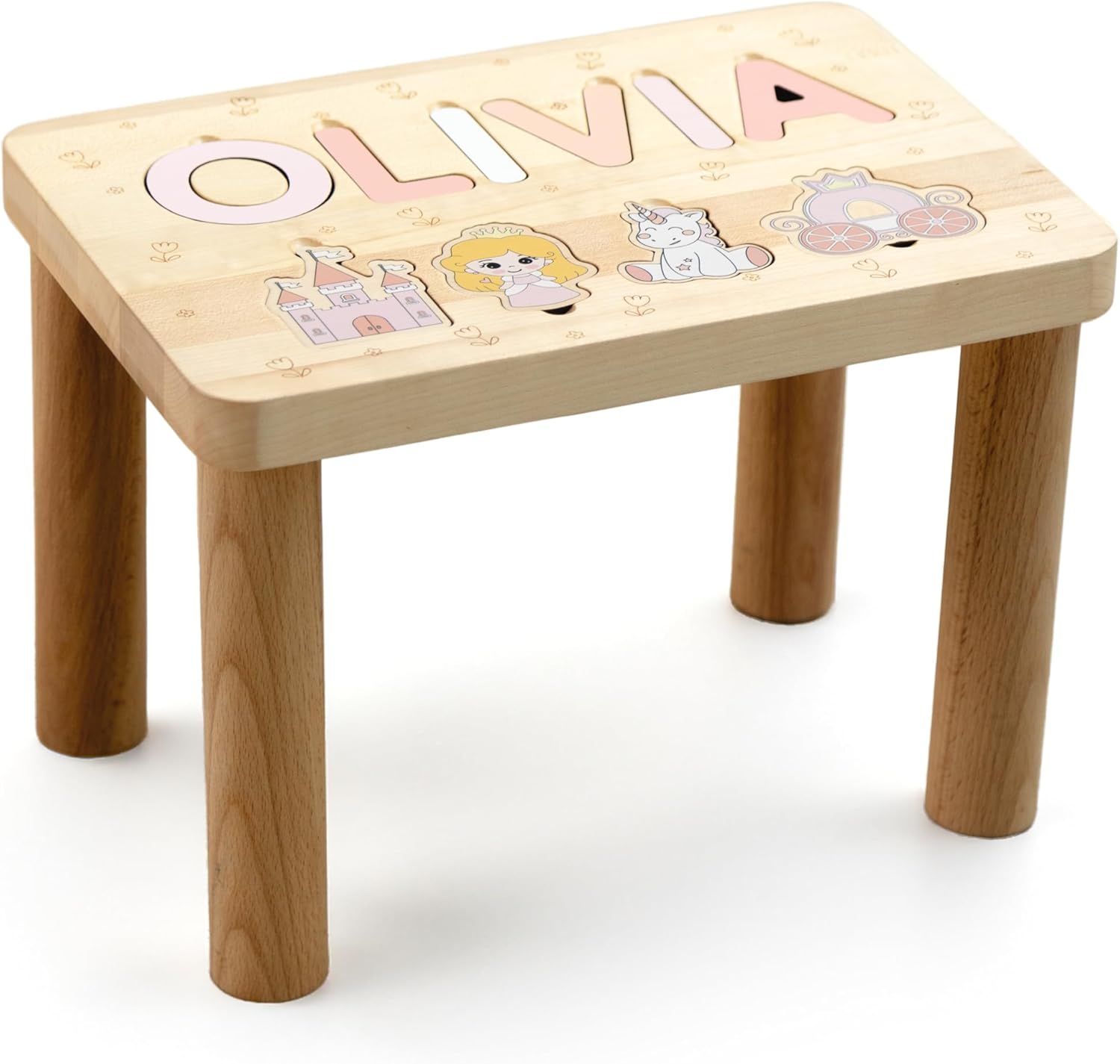 Personalized Name Puzzle Stool – Custom Wooden Step Stool for Toddlers and Kids – Baby Name Gift, Montessori Toddler Step Stool, Handmade Wooden Stool