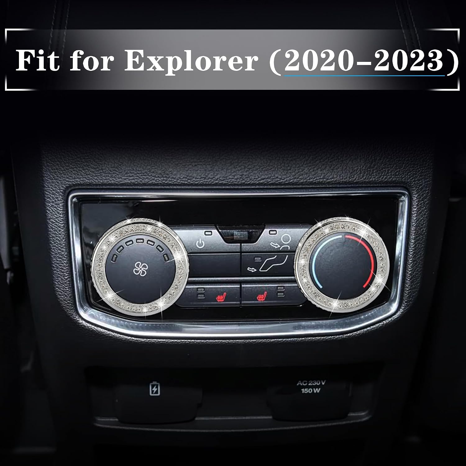 TOMALL Bling AC Conditioning Knob Button Cover Compatible with Ford Explorer 2020-2023 Rear Row AC Knob Cover Diamond Air Conditioner Switch Button Cover Bling Interior Accessories for Car
