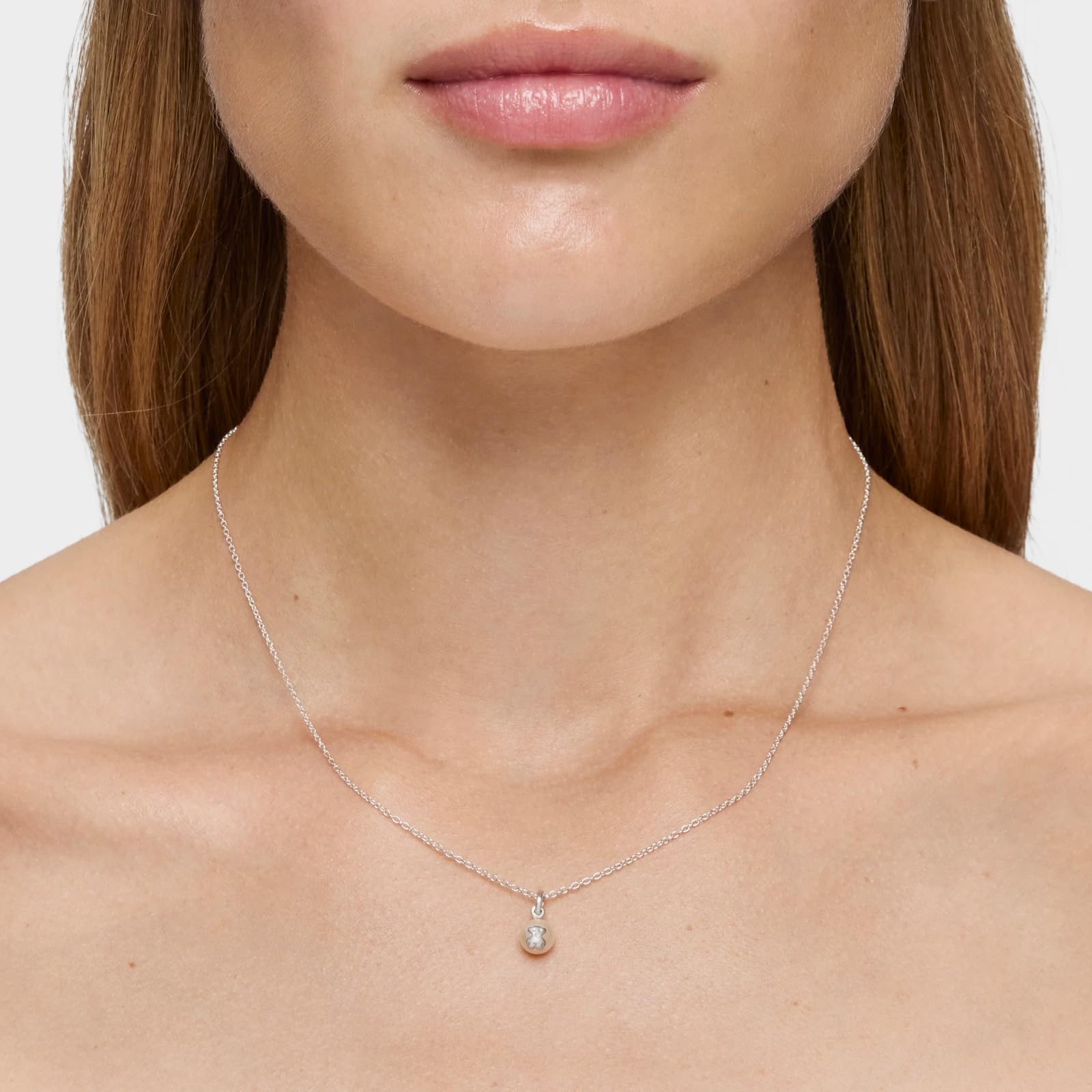 TOUS Collar de Plata de Primera Ley para Mujer con Perla de 6mm, 45 cm de Largo, Colección Icon Pearl