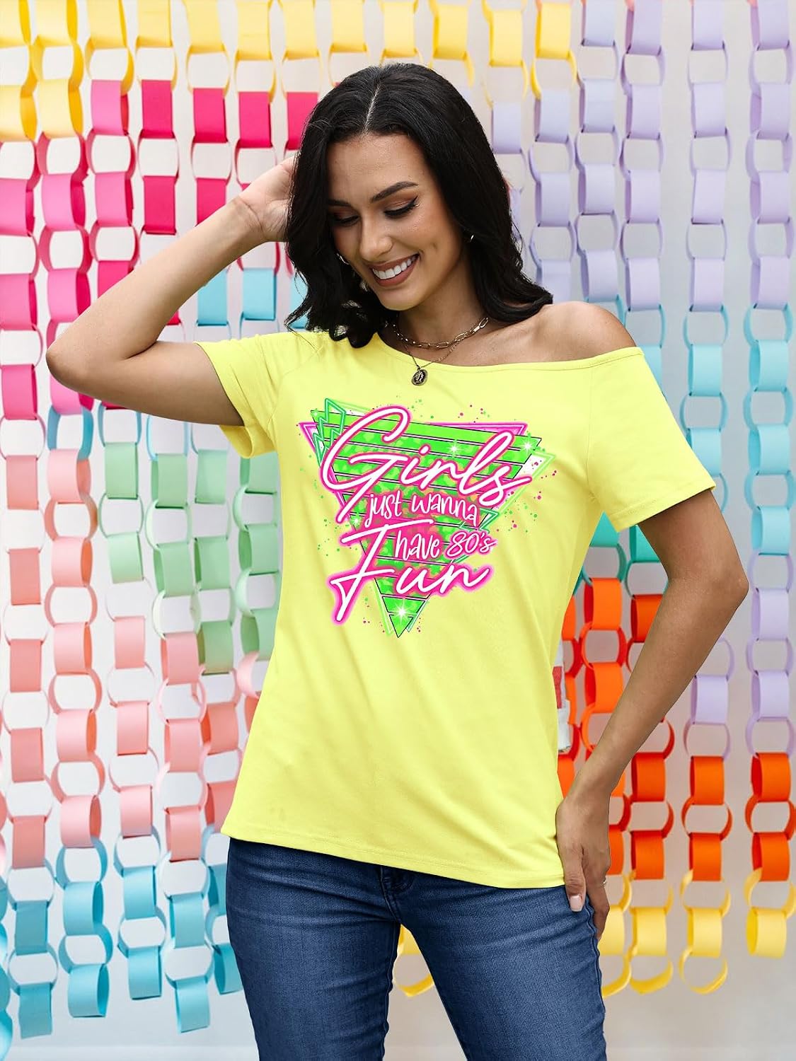 80s Shirts for Women Retro Off The Shoulder Top Disco 80s 90s Theme Party Outfit image 5