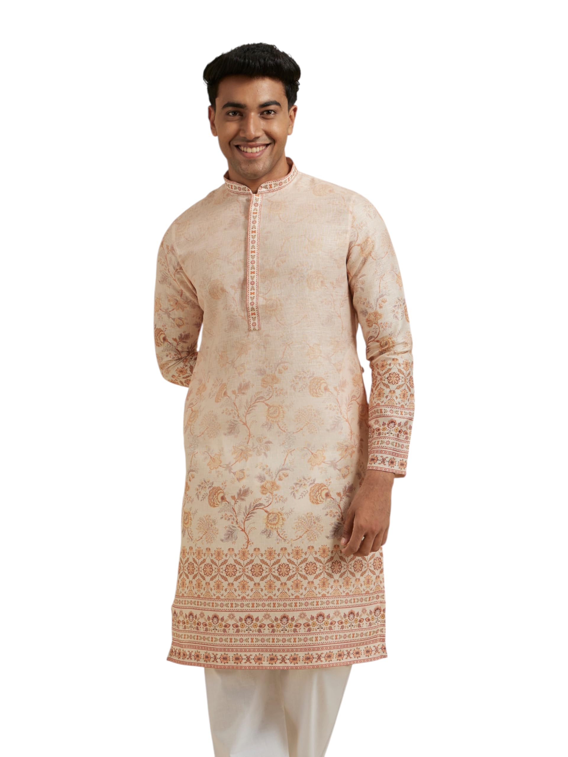 diwas by manyavar Men's Cotton Blend Floral Printed Kurta (1pc)-picture-39