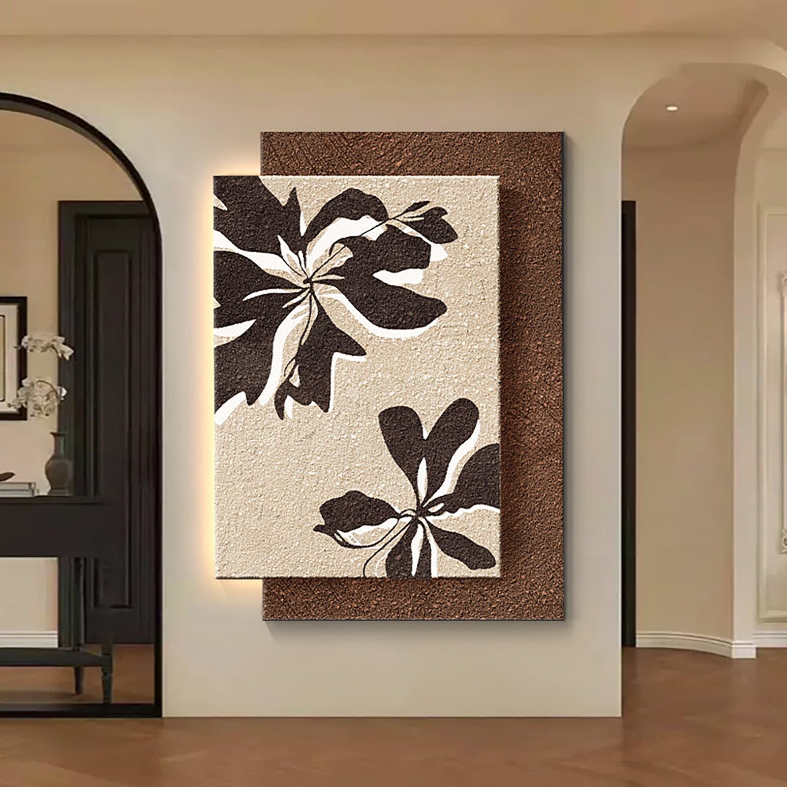 ZCQMSCWW 3D LED Vertical Wall Art, Leaf and Swallow Pattern Borderless Sandstone Texture Plug-in Power for Living Room Bedroom Entryway(A,50 * 70cm/19.6 * 27.5in)
