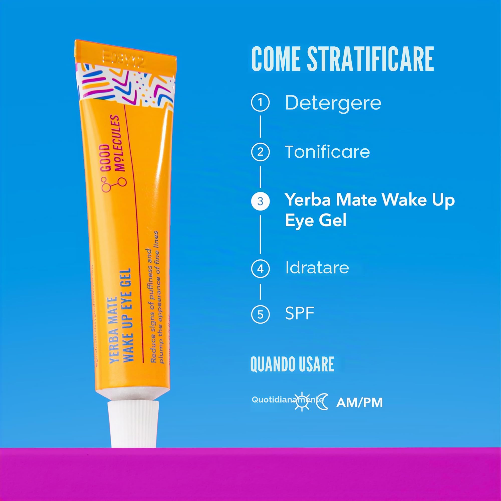Good Molecules Yerba Mate Wake Up Gel per gli occhi, 15 ml, yerba mate e caffeina per ridurre al minimo gonfiore, occhi stanchi e gonfiore, acido ialuronico per idratare, rimpolpare e ammorbidire
