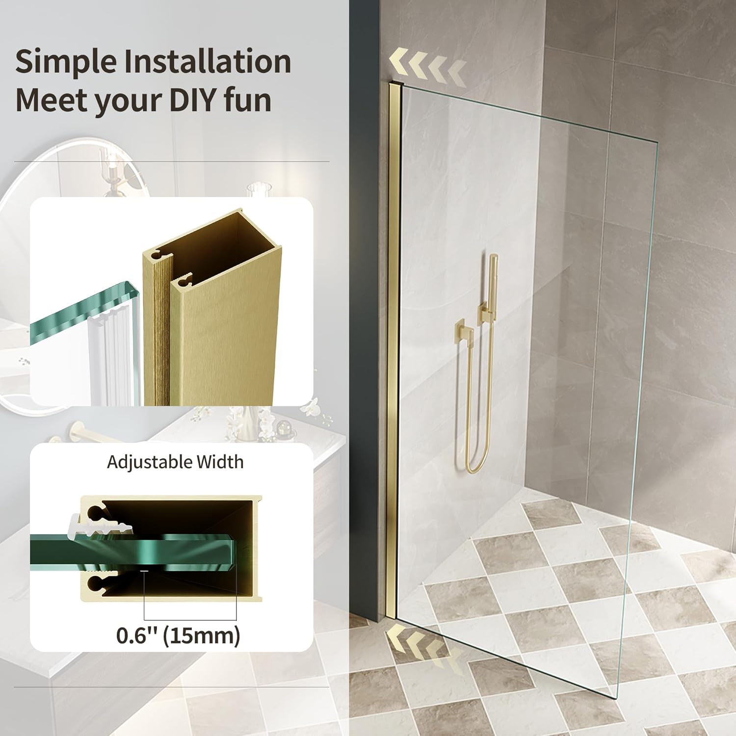 Fixed Shower Glass Panel 34" W * 74" H, Frameless Shower Screen for Walk-in Shower, 5/16"(8mm) Thick Tempered Glass with Easy Clean Guard Coating,Single Shower Glass Panel for Bathroom Upgrades