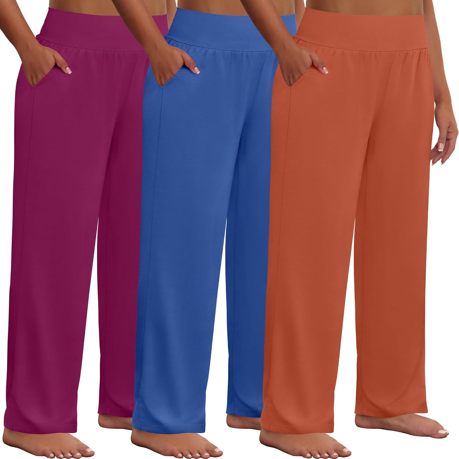 Neer 3 Pack Women Plus Size Wide Leg Yoga Pants High Waist Sweatpants Plus Size Palazzo Pants Lounge with Pockets