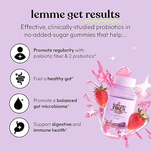 Miniatura 3 de Lemme Gomitas de fibra y probióticos para adultos, promueve la regularidad y la salud digestiva, sin azúcar añadido, sabor a fresa sin azúcar, 0.11
