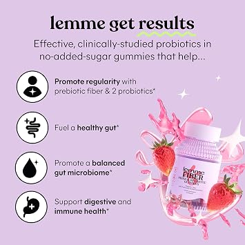 Lemme Fiber & Probiotic Gummies for Adults, Promotes Regularity & Digestive Health, No Sugar Added Strawberry Flavor, 4g Prebiotic Fiber & Clinically Studied Probiotic Strains, (60 Count) (Pack of 2)