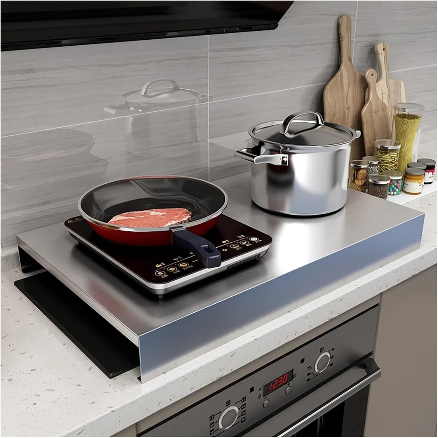 Gas Stovetop Cover with Anti-Slip Feet, Stainless Steel Stove Cover, Gas Stove Knob Covers for Child Safety, Customizable(16x18x4in(40x45x9cm))