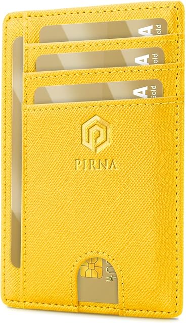 Portfel Damski Mały, Smukły, Lekki, Minimalistyczny Etui na Karty, Blokowanie RFID, Portfel Męski Slim, Small Wallet, Świetny Pomysł na Prezent Pudełko - Żółty