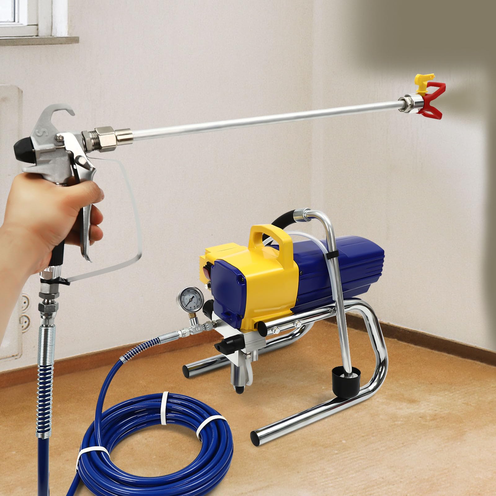 Pulverizador de pintura sin aire, portátil, 1800 W, 3600 psi, pulverizador eléctrico de alta eficiencia, pulverizador de pintura, pulverizador de pintura sin aire de alta presión con 13 m de longitud