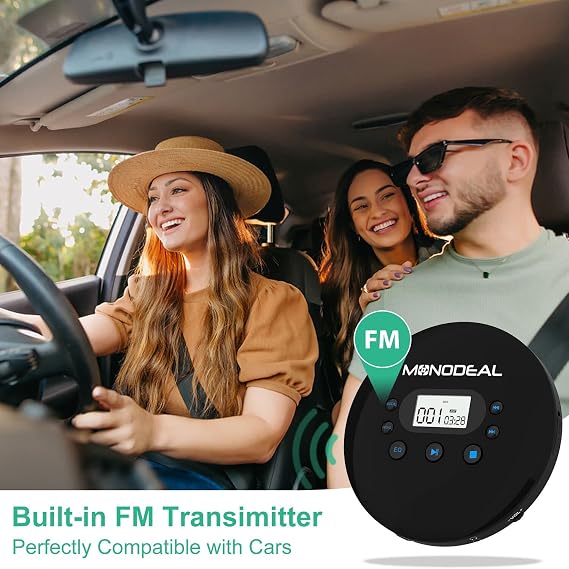 CD Player Portable, MONODEAL Portable CD Player with FM Transmitter | Rechargeable Player for Car for Home Travel with Anti-Skip Protection Compact Player with Headphones