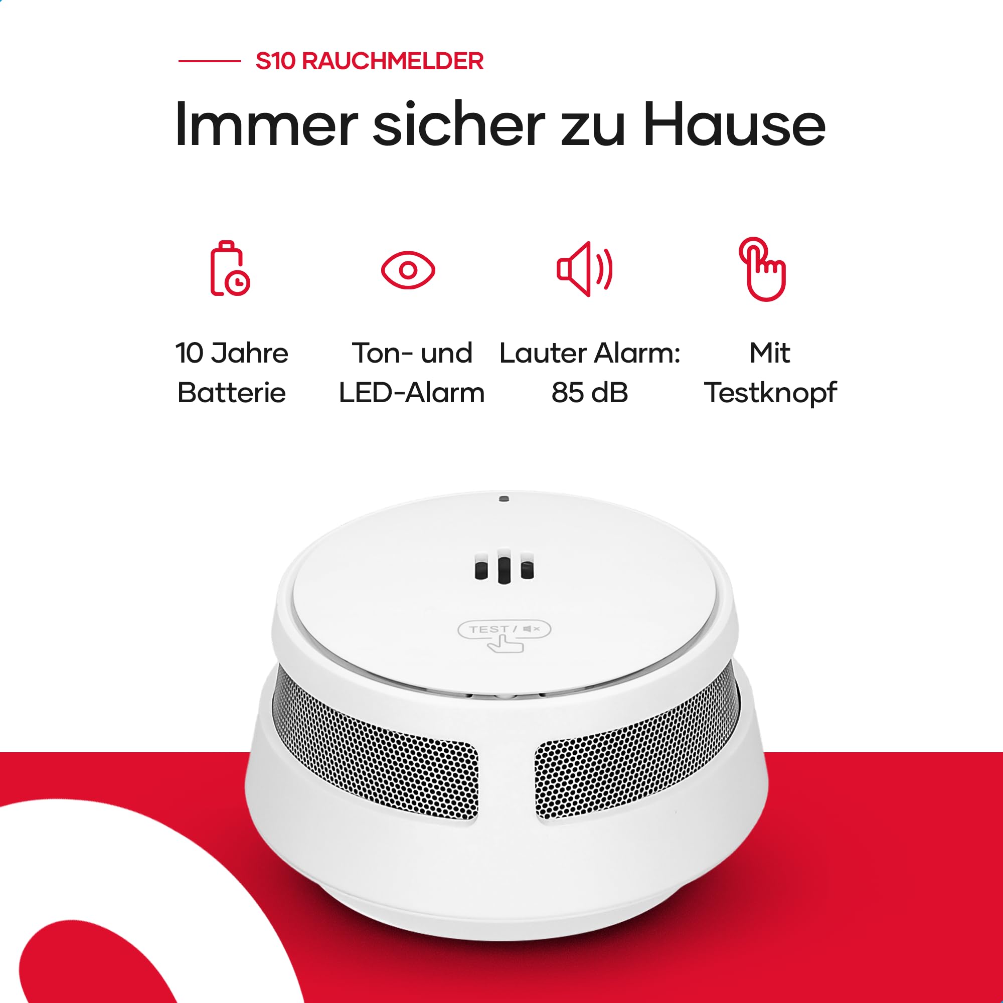 SAVS S10 Stand-Alone-Rauchwarnmelder - Integrierte 10-Jahres-Batterie - Optischer Doppelsensor - Fernbediente Mute-Funktion - Magnetische Montage ohne Bohren - Schlankes Design - Weiß - 10er Set