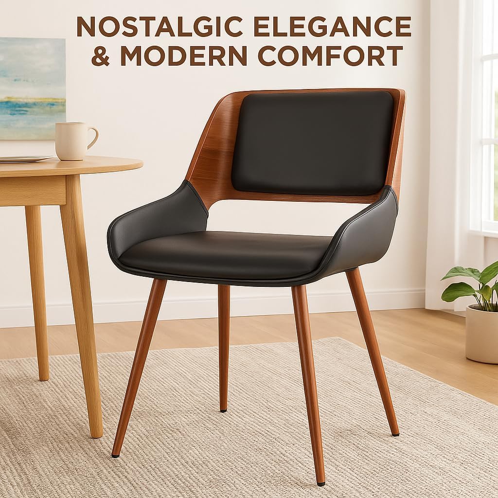 Ergode Panda Mid-Century Dining Chair | Nostalgic Elegance & Modern Comfort | Walnut Finish | Padded Back & Wide Seat