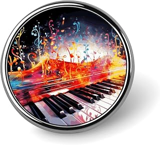 Colorful Piano Keyboard Music Note Badge Round Zinc Alloy Metal Pin Badge Fashion Clasp Pins Personality Cute Brooch Pins Exquisite Lapel Pins for Backpack Hat Bags Jacket Coat Clothing Decor