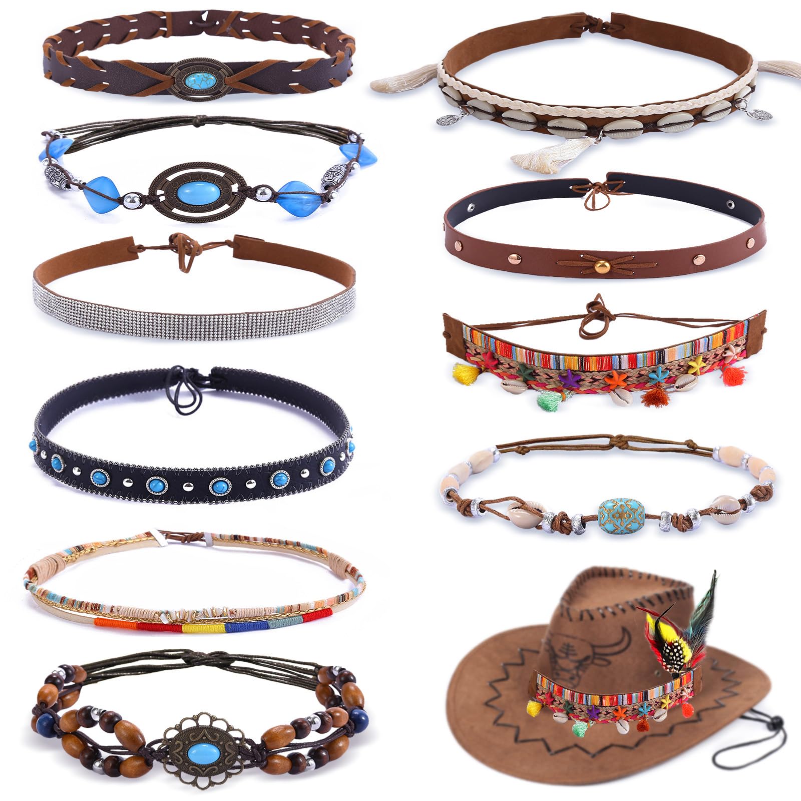 12 Pcs Cowboy Hat Bands Ethnic Western Hat Belts Rural 