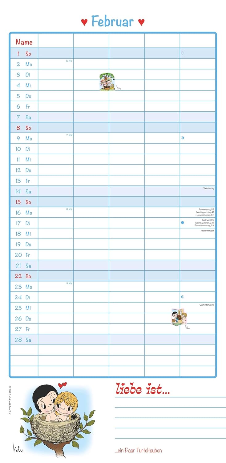 Alpha Edition - Liebe ist... Family Dates 2026 - Family Calendar 22 x 45 cm with 5 Columns & Monthly Overview, Lovingly Illustrated Family Planner & Appointment Calendar for Couples, Parents      Calendar – Wall Calendar, May 1, 2025