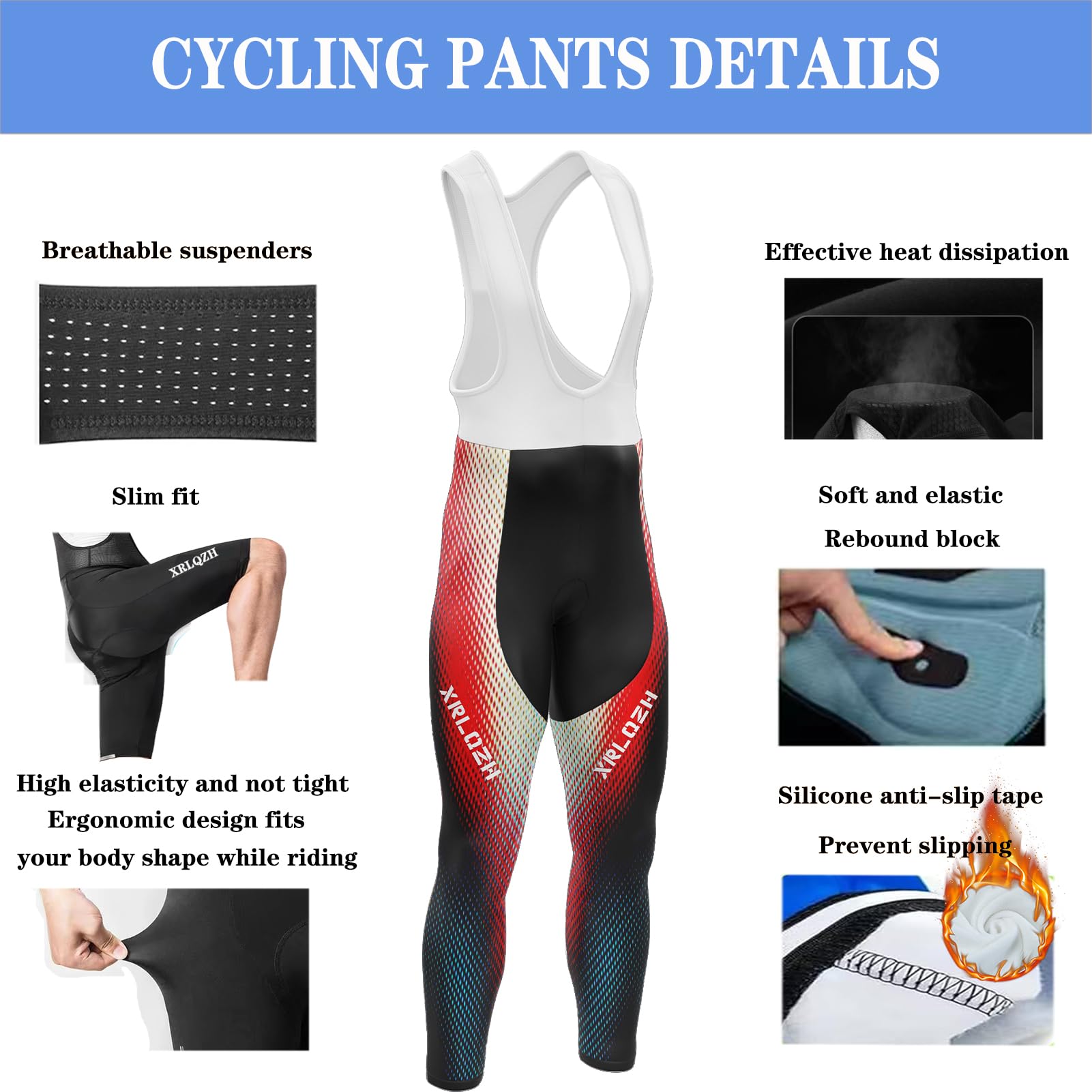 Homme Pantalons De Cycliste Cuissard,Thermique Windstopper Cuissard Long Hiver avec Bretelles Et Gel De Cyclisme Gel 9D Rembourré