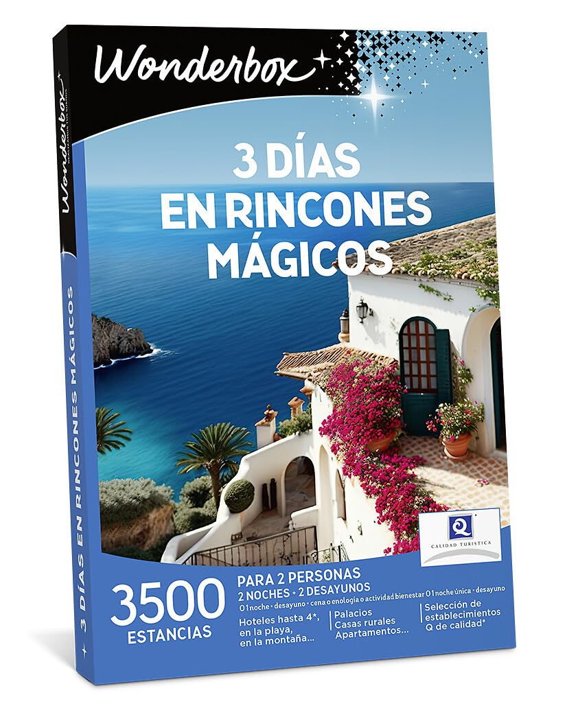 WONDERBOX - Caja Regalo - 3 Días en Rincones Mágicos - para 2 Personas | 2 noches con desayunos - Más de 3500 estancias - Hoteles hasta 4* en la playa y montaña, palacios, casas rurales