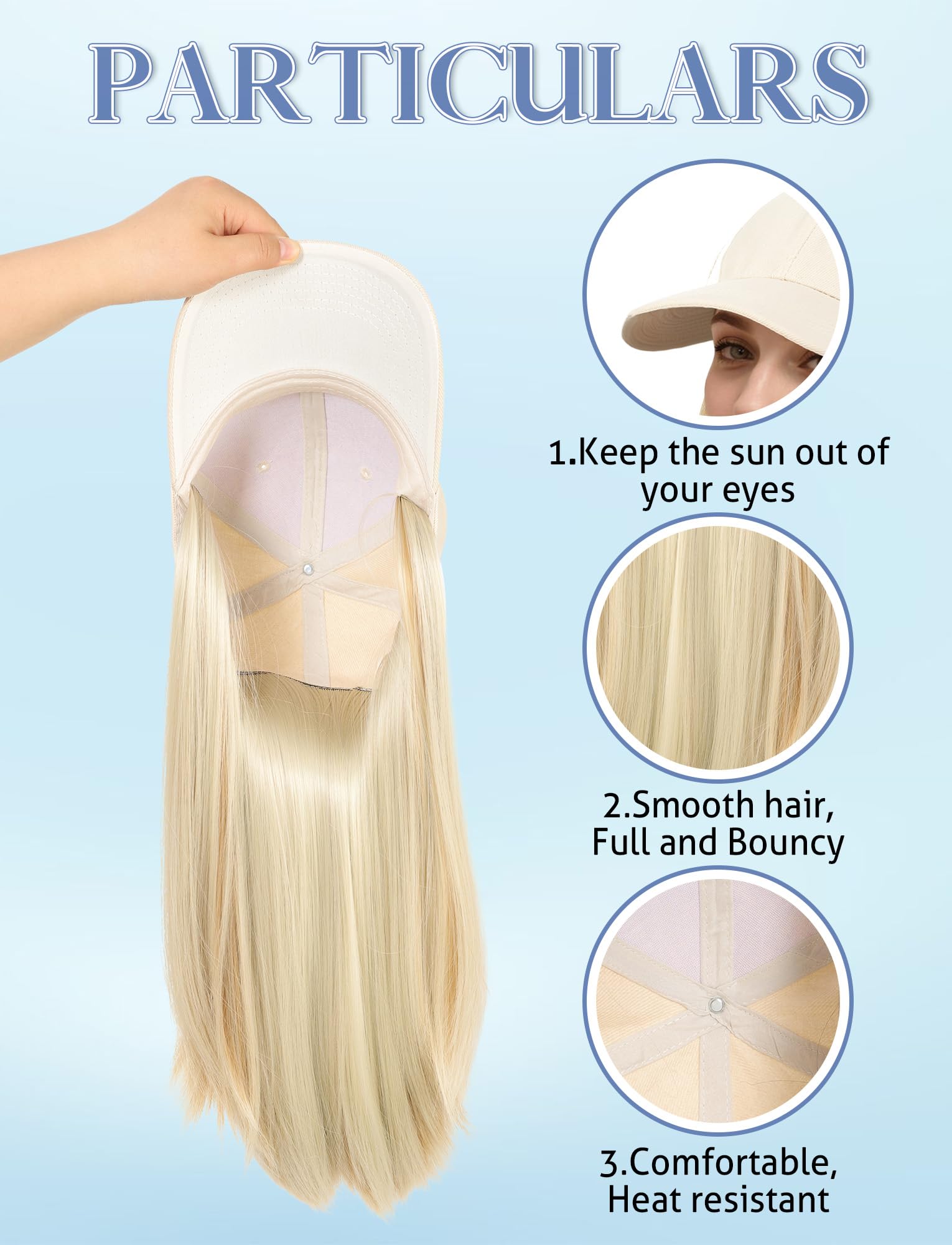 Shoulder Length Wig Peaked Cap for Women Straight Style Synthetic Heat Resistant Party Travelling Wig Teen Girls Light Blonde Highlight - Image 3