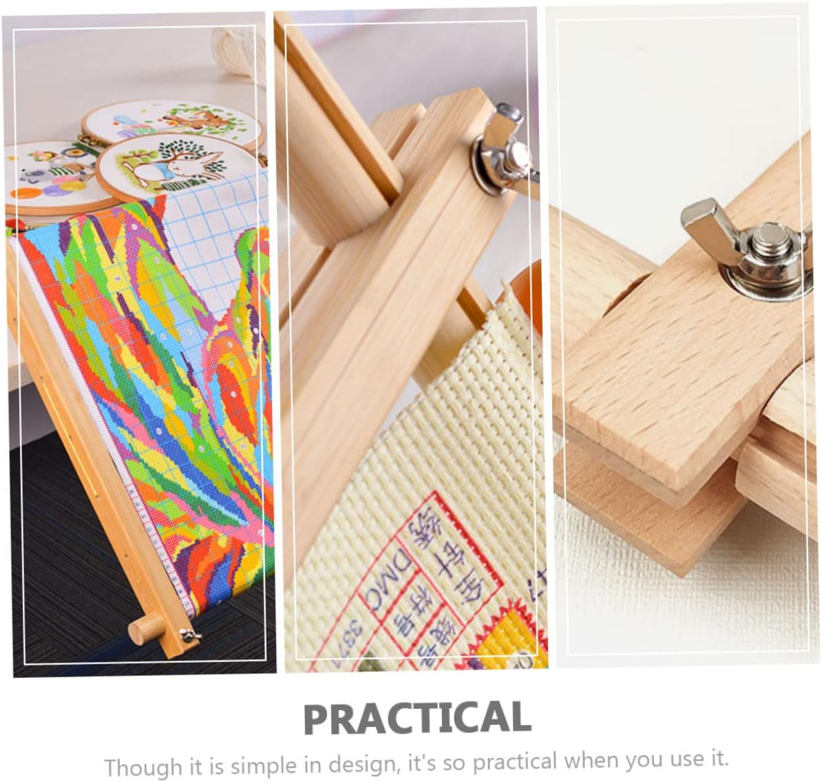 CIMAXIC Embroidery Organizer Hand Embroidery Supplies Cross Stitch Stand Beech Wood Thread Rack Compact Storage