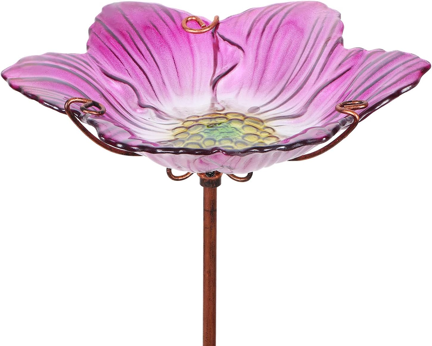 MUMTOP 26 Inch Height Glass Bird Bath Garden Outdoor Birdbaths Birdfeeder with Metal Stake Pink…