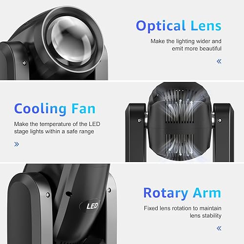 Vista 11 de U`King Luces de cabeza móvil de haz de 150 W, estroboscópico/haz/foco/iluminación de escenario de lavado, 8 gobos y 8 colores con DMX para bodas