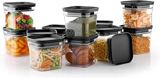 YouBee® चावल के लिए अटूट एयर टाइट किचन स्टोरेज कंटेनर | दाल | अट्टा, BPA मुक्त, आटा | अनाज | स्नैक्स | स्टैकेबल | मॉड्यूलर, 600 ml सेट 12 (काला)