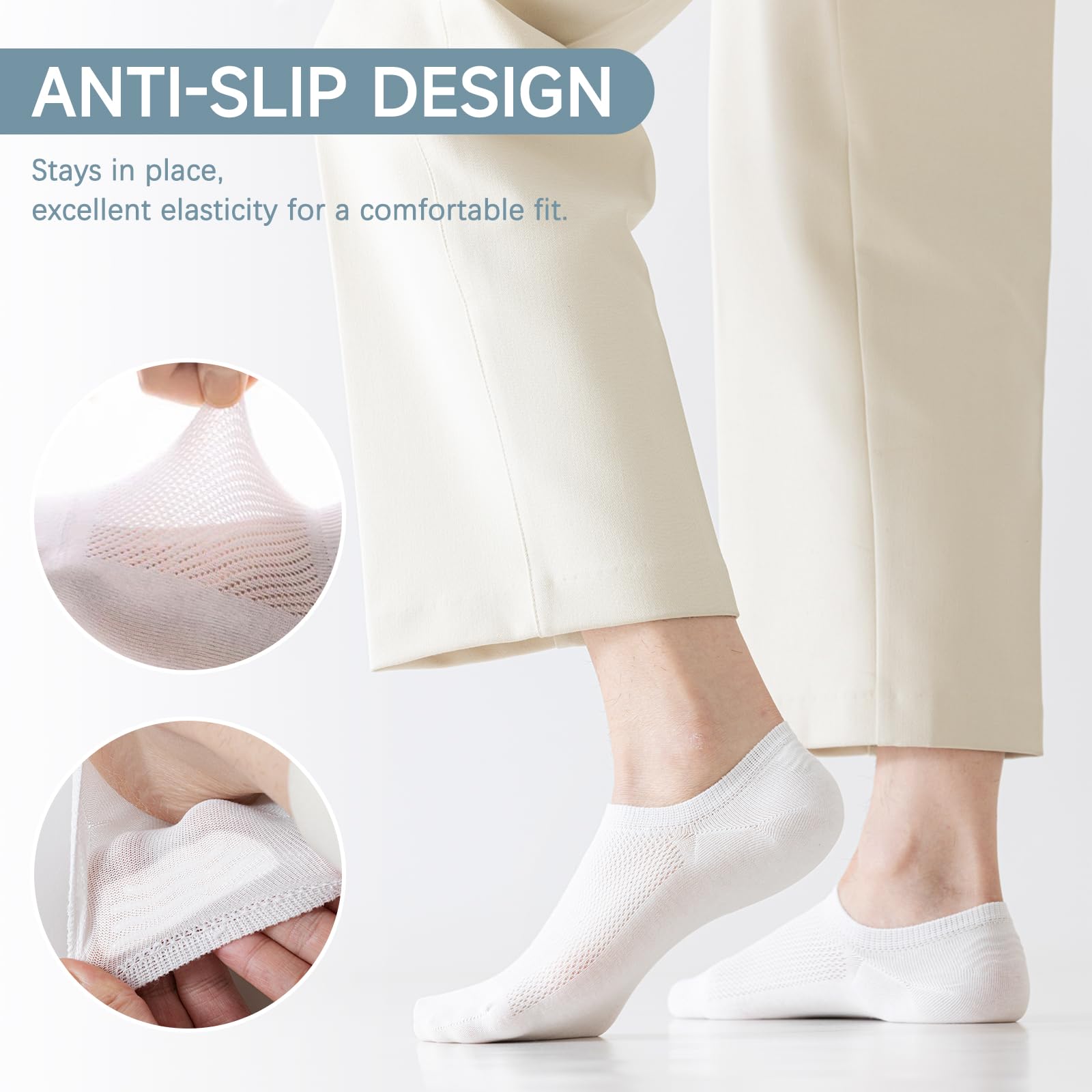 Caudblor Calcetines Invisibles Hombres Transpirable Algodón Antideslizante 40-43 44-47 Negro Blanco