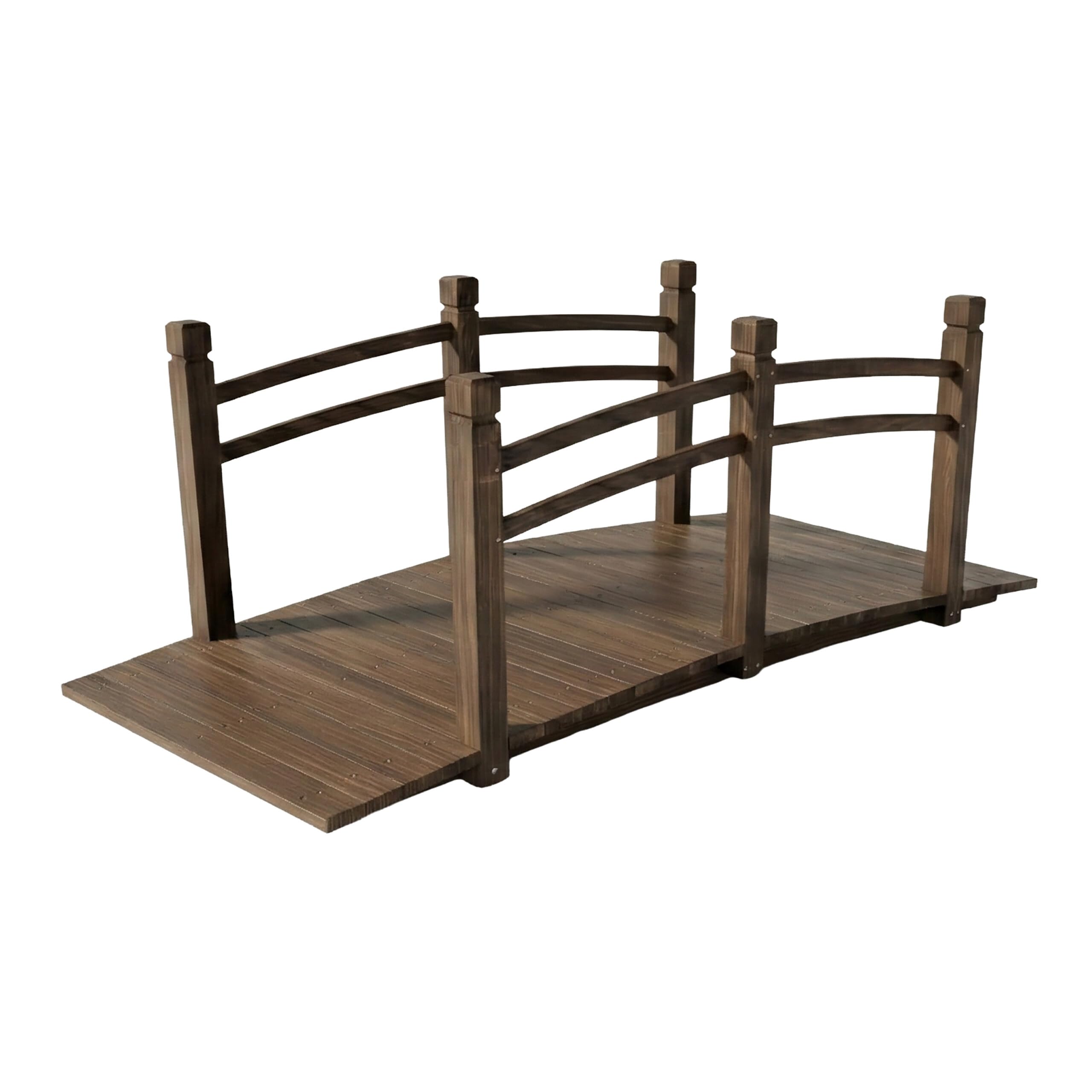 Relaxdays Garden Bridge, with railing, fir, for garden pond, HxWxD: 55 x 150 x 67 cm, 150 kg, brown