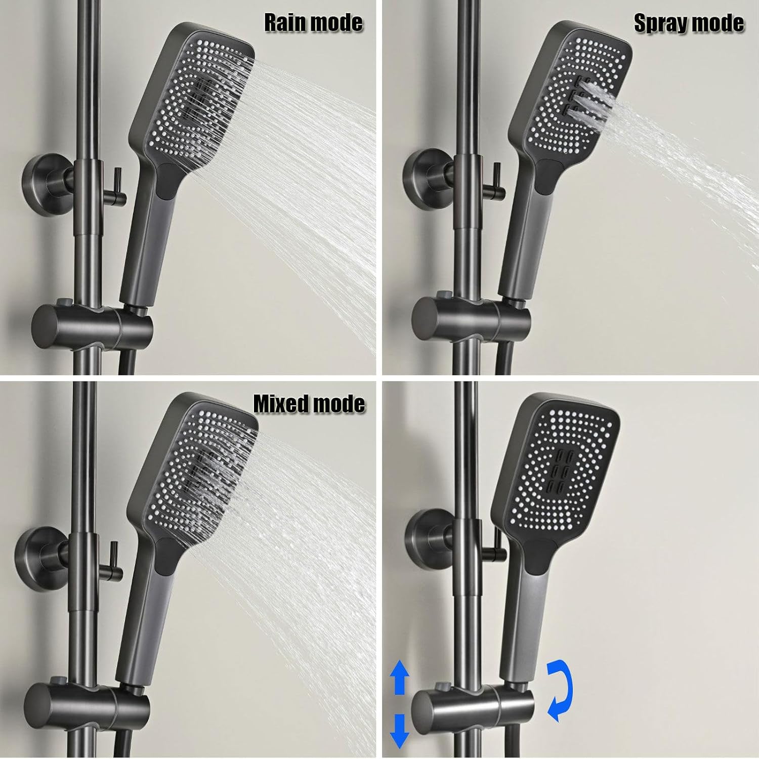 BEITH Thermostatic Shower System, 4 Functions Piano Keys Shower Faucet Set, 30x21cm Square Shower Head, Silicone Self-Cleaning, with Concealed Bathtub Faucet, Booster Spray Gun, Height Adjustable