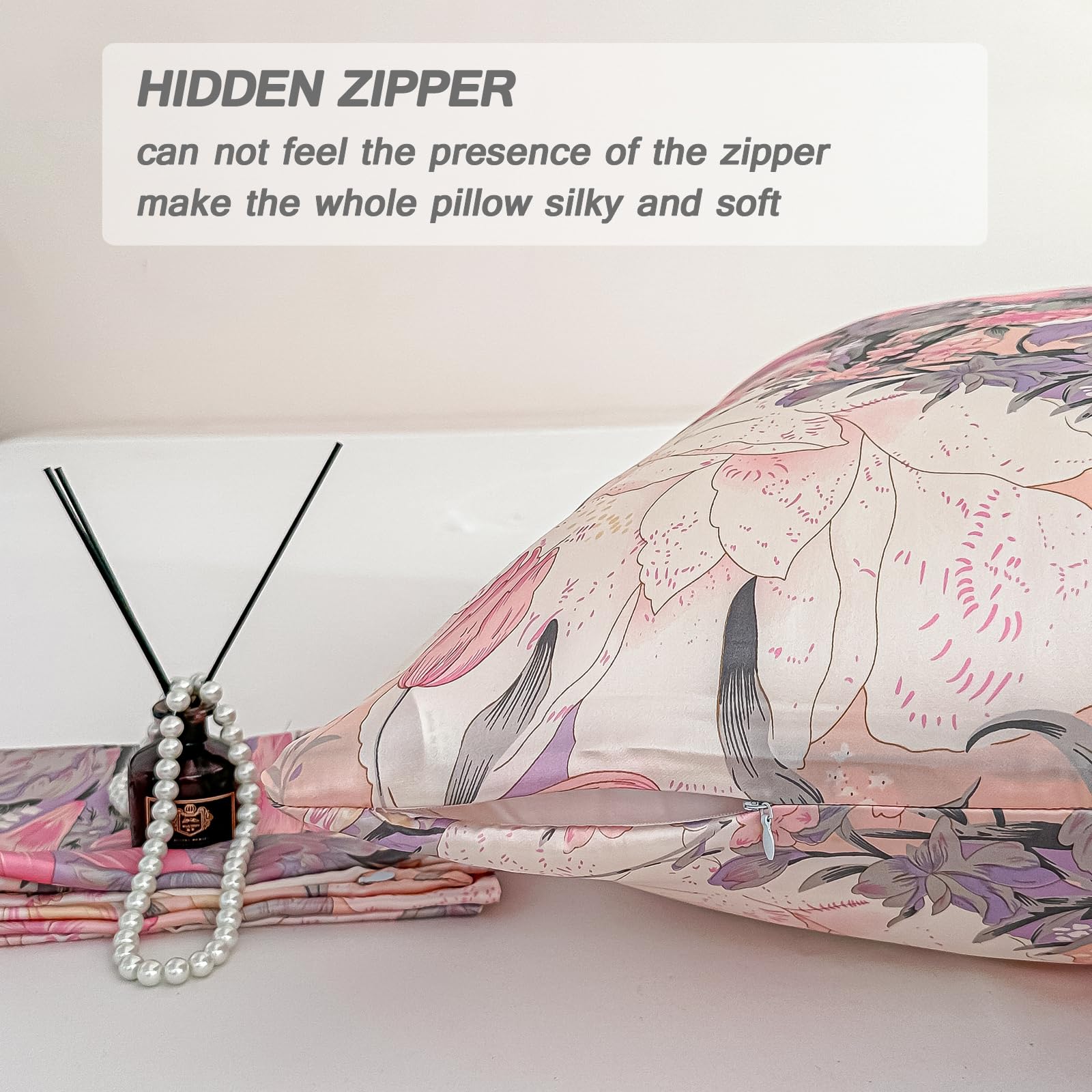 100% Pure Mulberry Silk Pillowcase Standard Size with Hidden Zipper Printed,Real Natural Floral Silk Pillow Cases for Hair and Skin,Soft and Cooling,Both Sides Slip Silk,1pc (20"x26",Pattern4) - Image 3