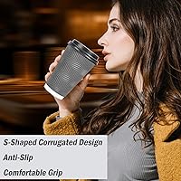 Vista 18 de Lamosi 500 Pack - 12 oz Insulated Disposable Coffee Cups with Lids, To Go Paper Coffee Cups with Lids, Corrugated Ripple Wall Cup for Hot Drink
