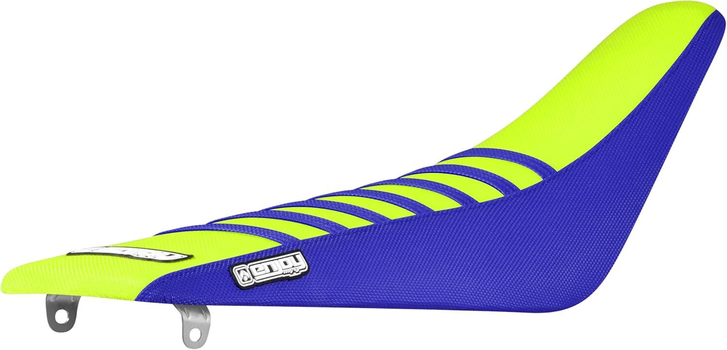 Enjoy Mfg Seat Cover - Compatible with Yamaha 2002-2021 YZ125 YZ250 YZ 125 YZ 250 - Blue Sides/Neon Yellow Top/Blue Ribs #67