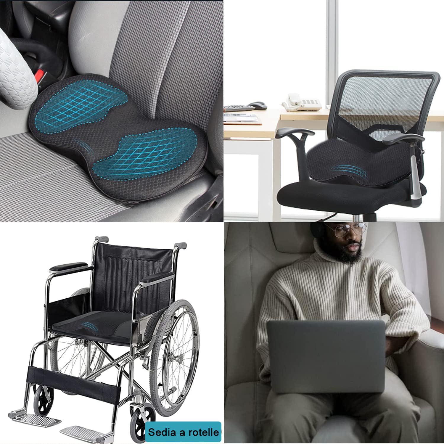 Cuscino per Sedile Auto, Cuscino del Sedile a Cuneo, Cuscino Universale Memory Foam Schiena per Auto, Cuscino Lombare Auto Lavabile traspirante,Per Auto, Furgoni e Camion Nero