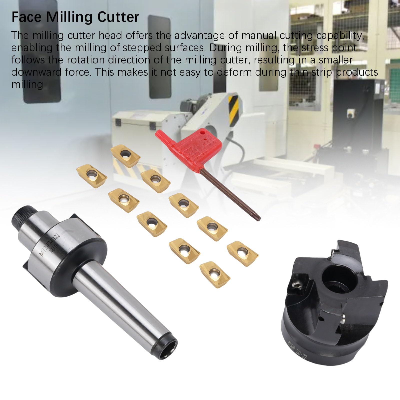 Kit Fresa per Spianatura Ad Alta velocità con Supporto 400R-50-22 e Inserti in Metallo Duro per Fresa CNC