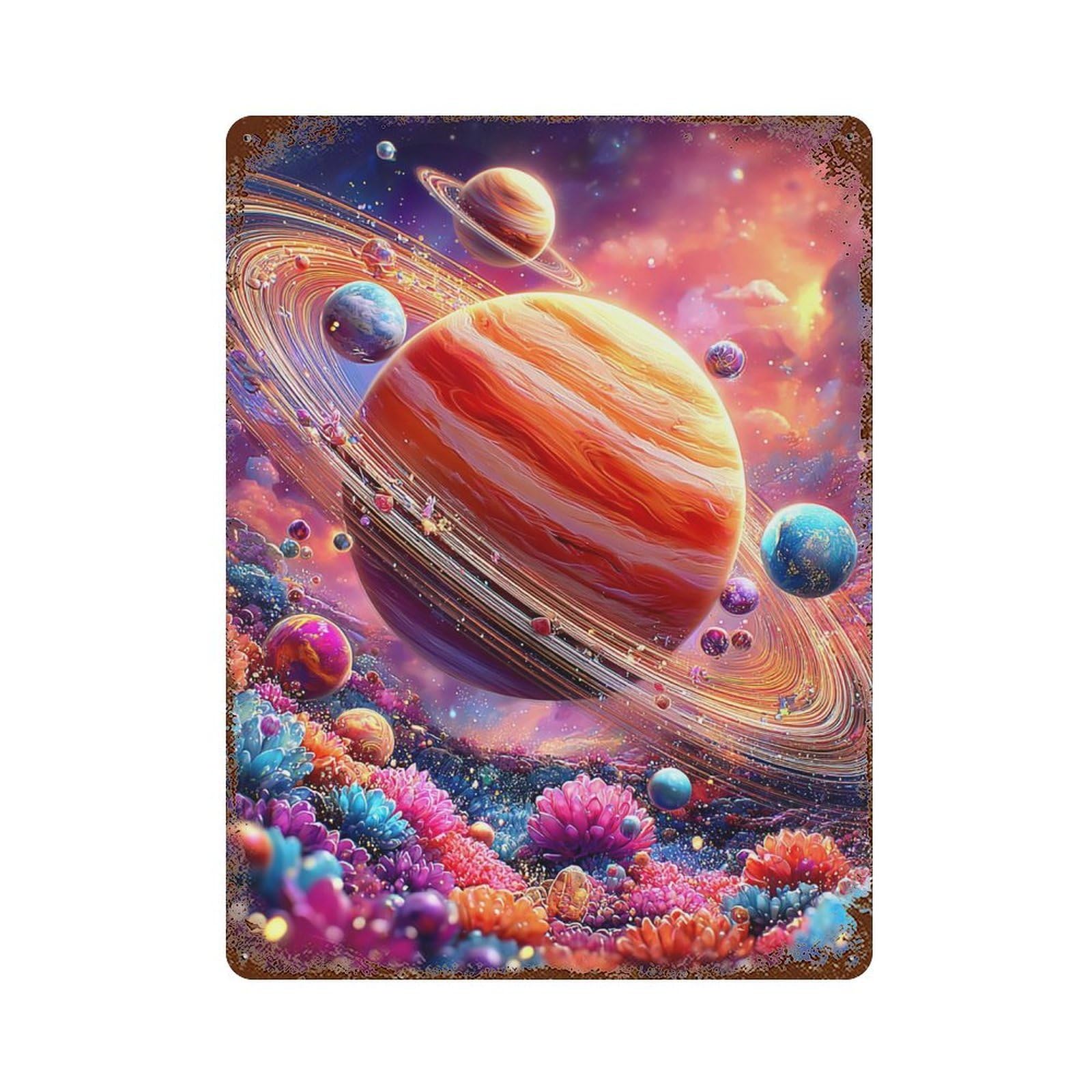 Garage Style Cosmic Garden Fantasy Distressed Metal Wall Sign 15.7"x11.8", Farmhouse Wall Decor for Bar And Workshop